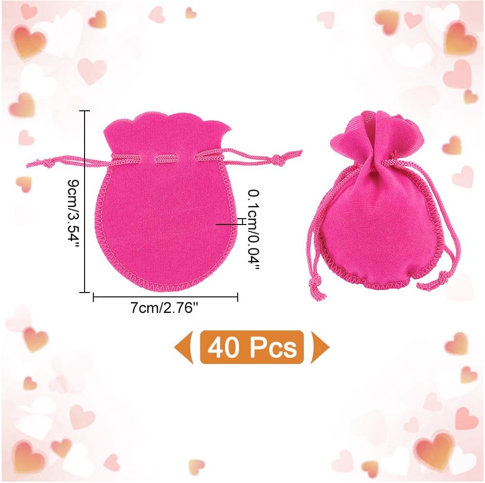 NBEADS 40 Pcs Velvet Bags - 3.54x2.76 Inch Velvet Jewelry Storage Drawstring Pouches - Small Candy Gift Bags for Christmas Wedding Party Gift Packing - Hot Pink - Image 2