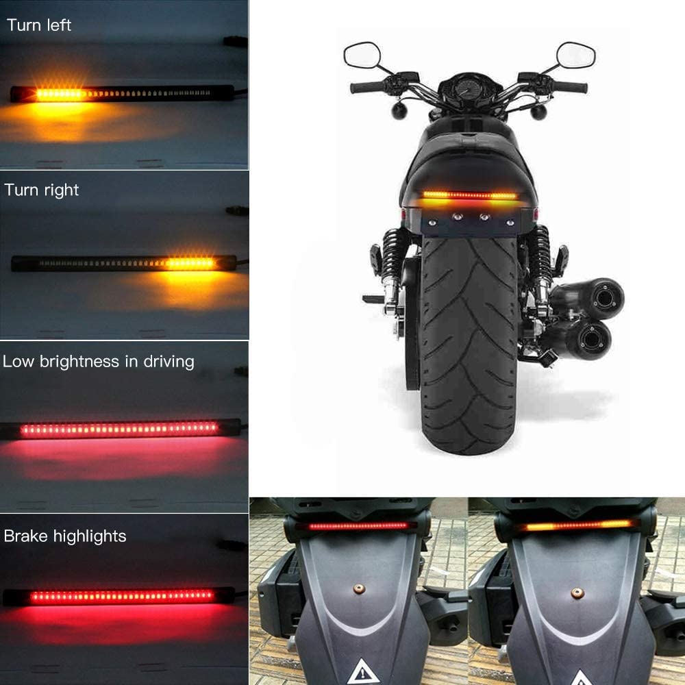 CarFrill Harley Integrated Tail Light Motorcycle LED Turn Signal Tail Lights Brake Stop Running Indicator Lights Universal(Amber&Red) (motor led strip light)-image-18