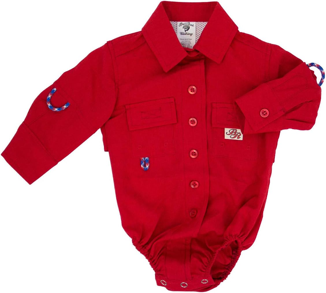 BullRed Baby Boys Red PFG Vented Fishing Shirt Button Up One Piece Snaps, 12m