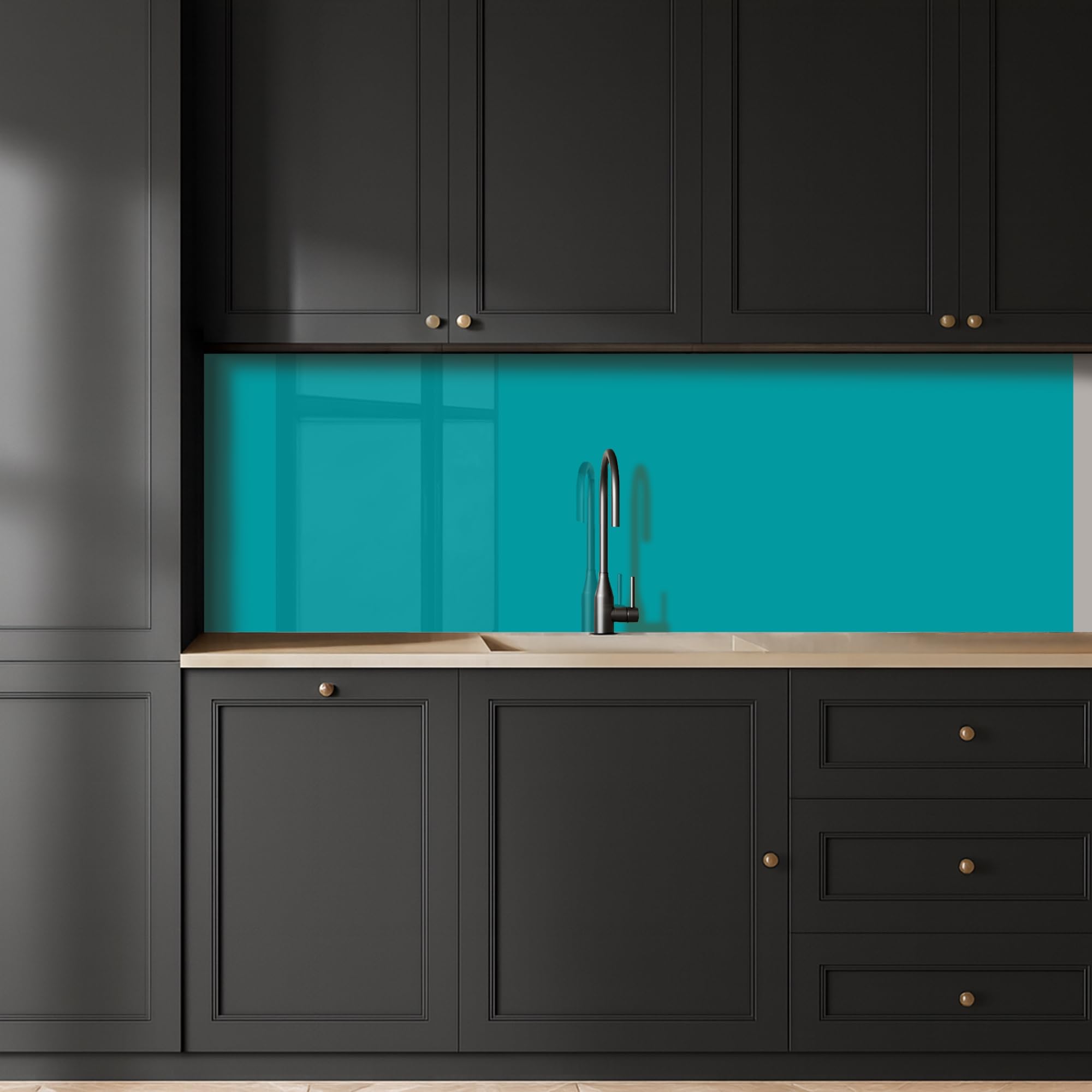KitchenYeah© Paraschizzi Cucina Adesivo 80x250 cm Pannello Parete Paraspruzzi Rivestimento Blu - Aqua - Motivo