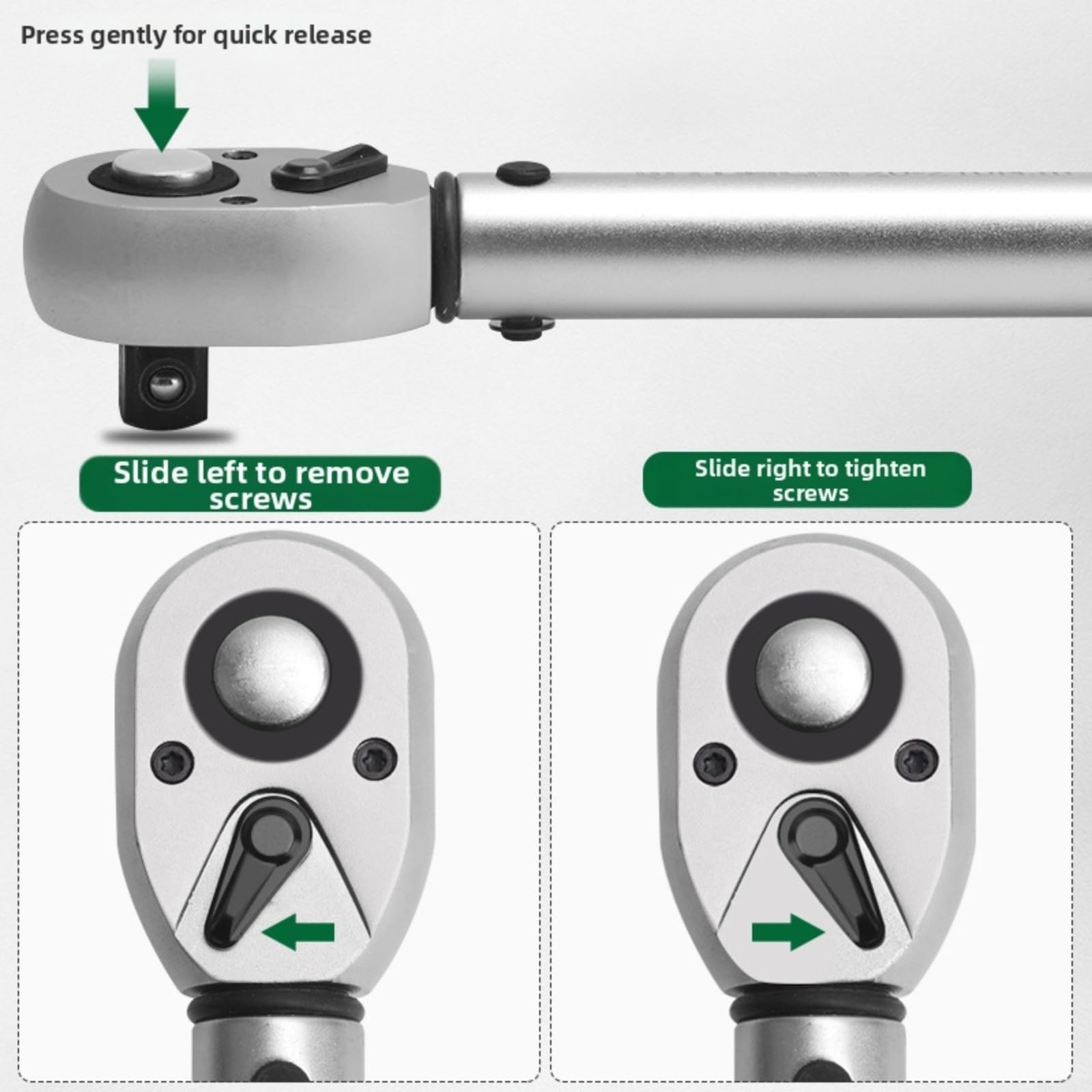 Chiave dinamometrica, 5-60 N.m, chiave dinamometrica regolabile a 72 denti, kit di chiavi magnetiche in acciaio al cromo vanadio, per manutenzione auto, nero e verde (8 kit)