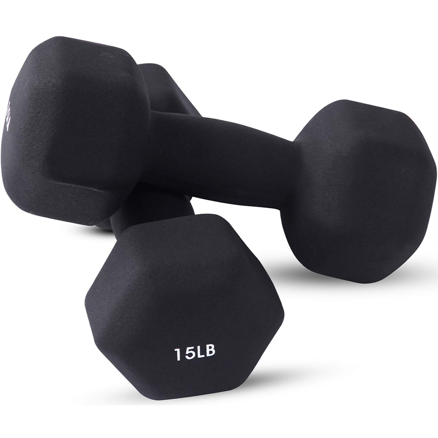 Neoprene Dumbbell Pairs by Day 1 Fitness - 12 Options, 1-20 LBS - Non-Slip, Hexagon Shape, Color Coded, Easy to Read Hand Weights for Muscle Toning, Strength Building, Weight Loss