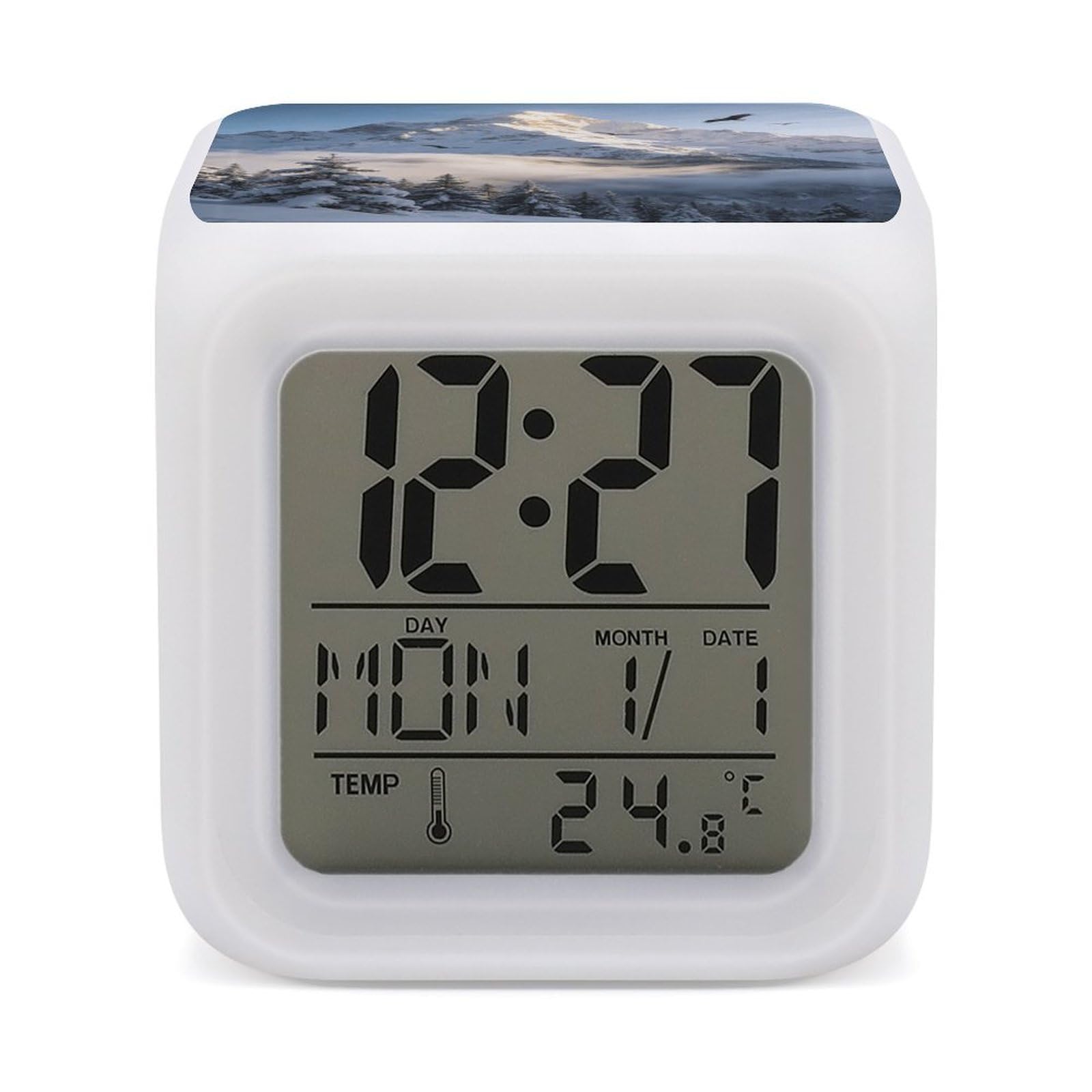 VstaDank Above The Snowy Forest Alarm Clock Alarm Clock with 7 Color Changing Digital Clocks for Bedrooms Sleep Training Clocks with Large Display for Office Kitchen Living Room