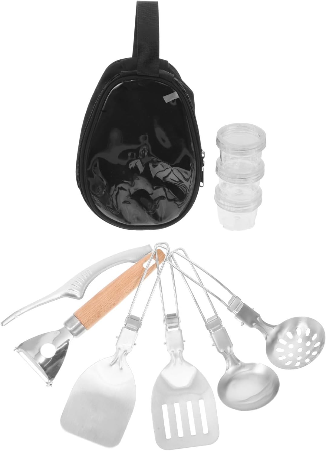 Portable Camping Kitchen Utensil Set with Lightweight Stainless Steel Flatware and Oxford Cloth Storage Bag for Outdoor Camping and Travel Use