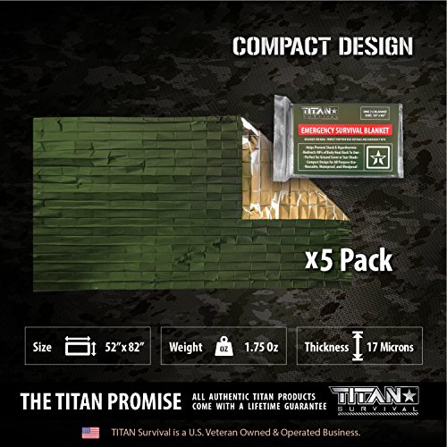 TITAN Survival Two-Sided Emergency Mylar Survival Blankets, 5-Pack (Olive-DRAB)