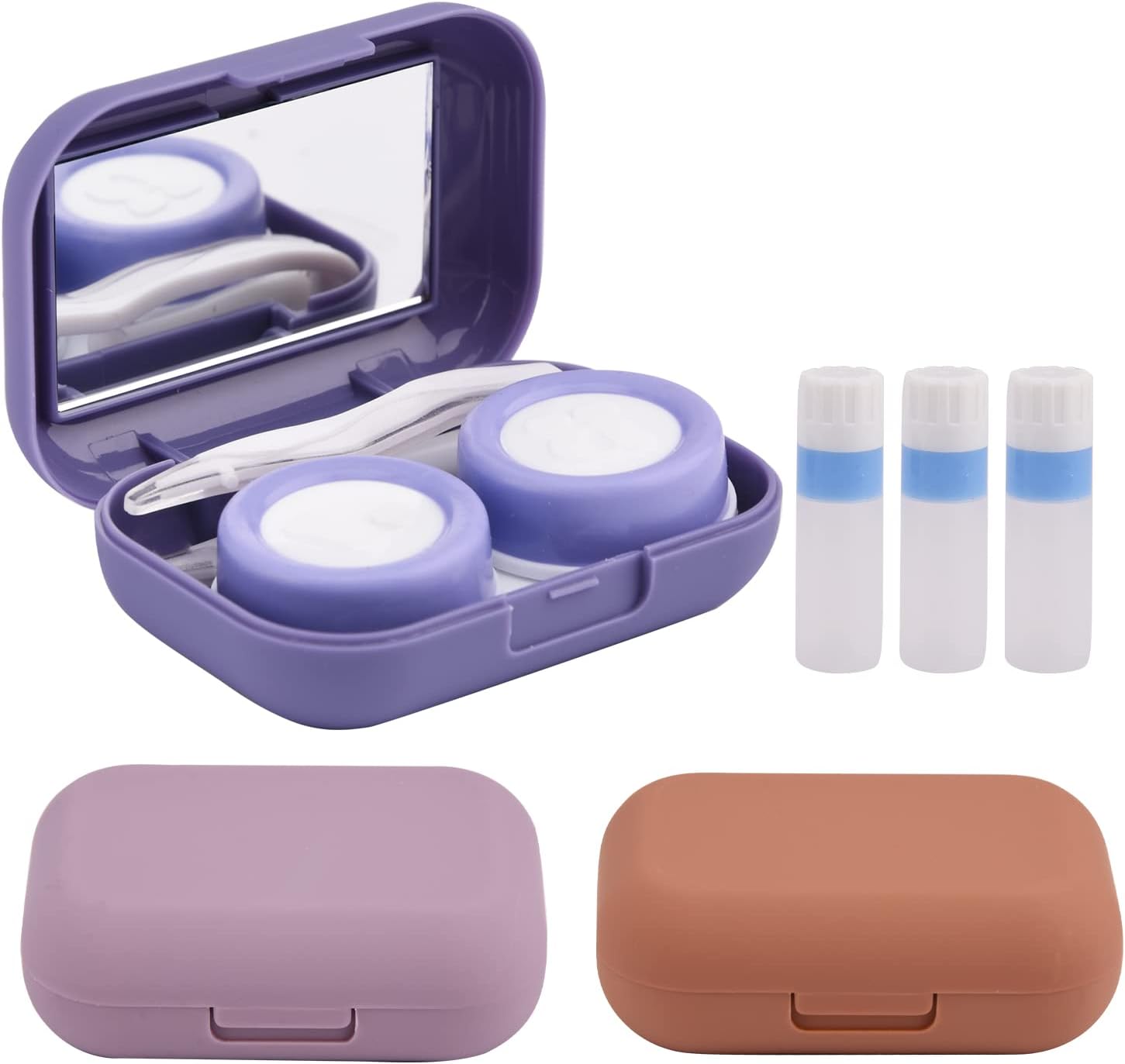3PCS Contact Lens Case with Solution Bottle, Contact Lens Immersion Kit, Colorful Contact Lens Holder Box Soak Storage Kit(MULTI)