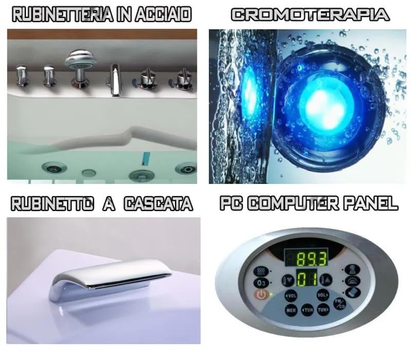 Bagno Italia Vasca idromassaggio da bagno 180x90 cm full optional con riscaldatore 26 getti pompa airpool e whirlpool