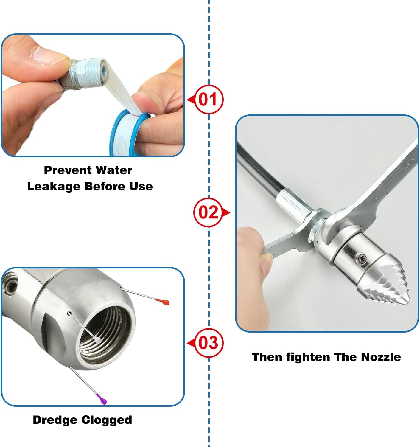 3/8 npt Sewer Jetter Nozzle for 2900 PSI, 40 L/min Pressure Washer - Stainless Steel, 360°Quickly Rotating for Municipal Drain Pipe Cleaning(Small Size)