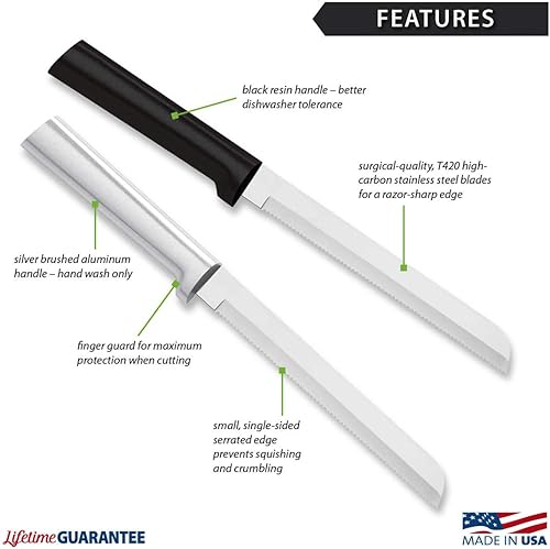 Miniatura 6 de Rada Cutlery Cuchillo de pan de acero inoxidable serrado con aluminio, 6 pulgadas, mango plateado