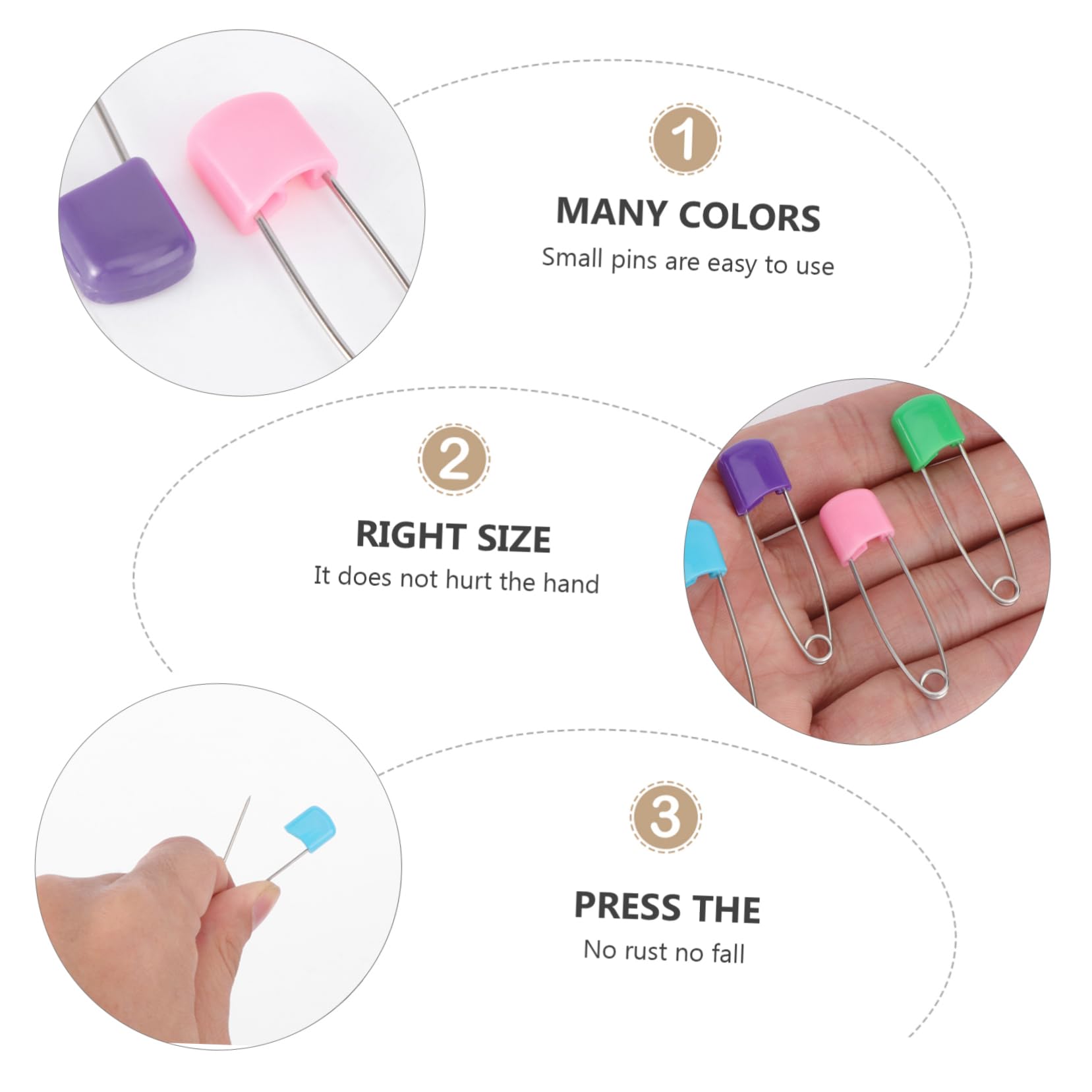 IWOWHERO Traditional Cloth Diaper Pins 12 Pack Size s Stainless Steel Rustproof Easy to Use Safe for Infants Random Color