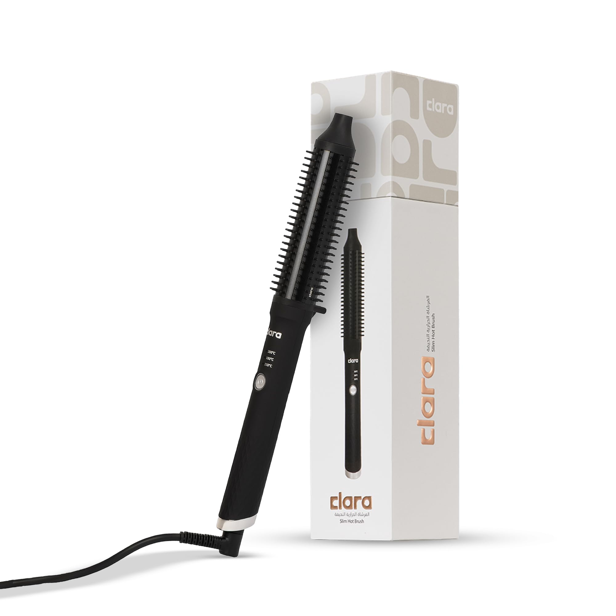 CLARAAnti-Frizz Ionic Slim Hot Brush with Triple Heat Settings – 3-in-1 Round Thermal Brush with Heat Resistant Layer for Wavy, Straight or Blowout Styles – Black