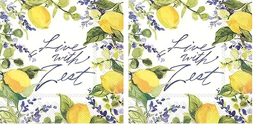 Boston International IHR - Servilletas de papel para bebidas de cóctel de 3 capas, 20 unidades, 5 x 5 pulgadas, Live With Zest (paquete de 2)