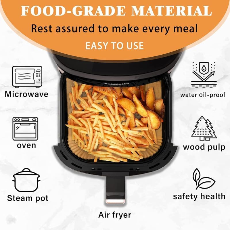 Image of Air Fryer Paper Sheets (200 Pcs), Disposable Paper Liner for Microwave, Oil-Proof Air Fryer Parchment Paper for Frying, Baking, Cooking, Roasting and Microwave (Square 8 INCH)
