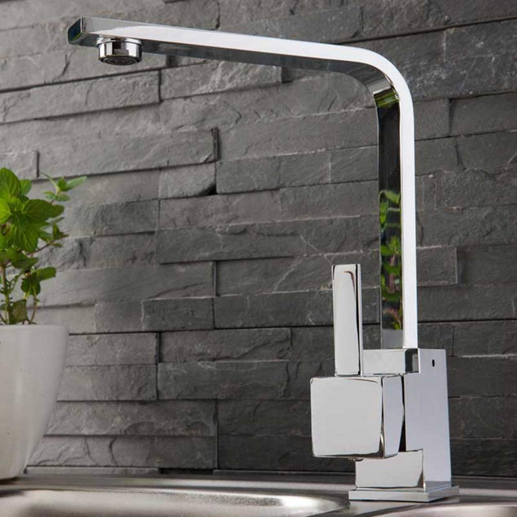 ZYCHSJXA Brass Kitchen Sink Faucet 360 Degree Swivel Black/Chrome Tap Black Square Mixer Torneira,Chrome