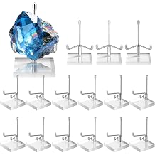 16 Pcs Crystal Display Stands, Adjustable Metal Arm Mineral Holders, Silver Rock and Crystal Display Holders for Stones, Geodes, Fossils, Cards