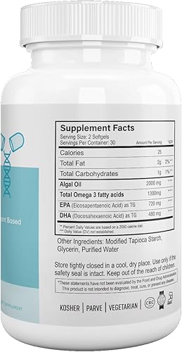 Vista 2 de Nutri Supreme Omega 3, Omega 3 a base de plantas, sin pescado, aceite de algas premium Omega 3, suplemento para corazón, piel, cerebro, ojos e