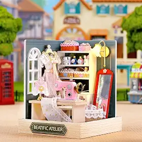 Miniaturas De Casa De Bonecas De Madeira Book Nook | Kit de casa de bonecas em miniatura DIY com móveis, Kit De Casa DIY Com Capa, Doll House (Ateliê de Costura)
