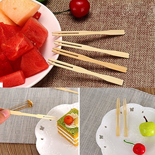 Uplama 600Pcs Bamboo Forks,Wooden Appetizer Forks For Appetizer, Cocktail, Fruit, Pastry, Dessert,3.4Inch #TOP4