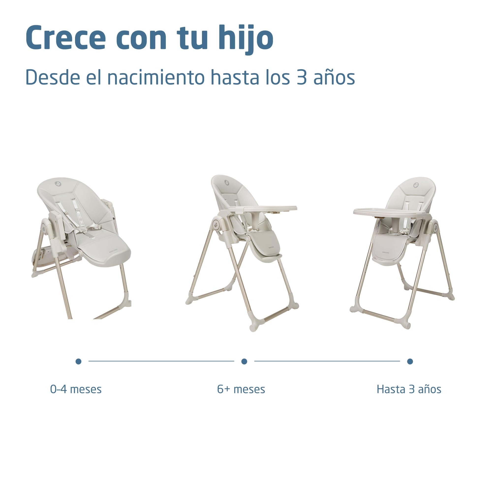 Maxi-Cosi Ava2 Trona de bebé, 0-3 años (máx. 15 kg), Trona bebé plegable y compacta, Ligera (9,45 kg), 5 ajustes de reclinado/6 de altura, Bandeja extraíble con una mano, 2 ruedas, Elegance Beige