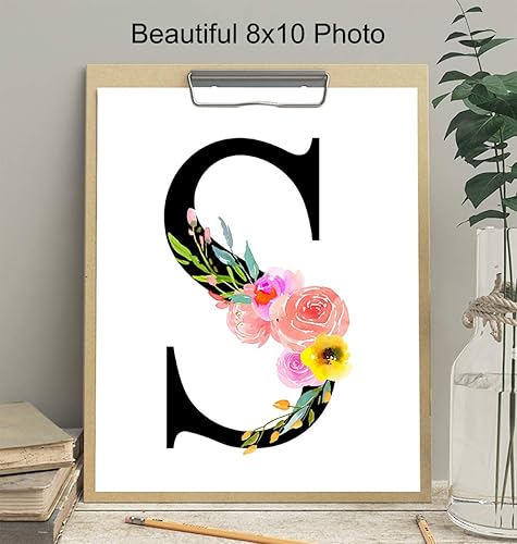 Miniatura 3 de Decoración de pared con monograma inicial de letra S, arte del alfabeto floral, decoración del hogar para dormitorio, sala de estar, baño, oficina,