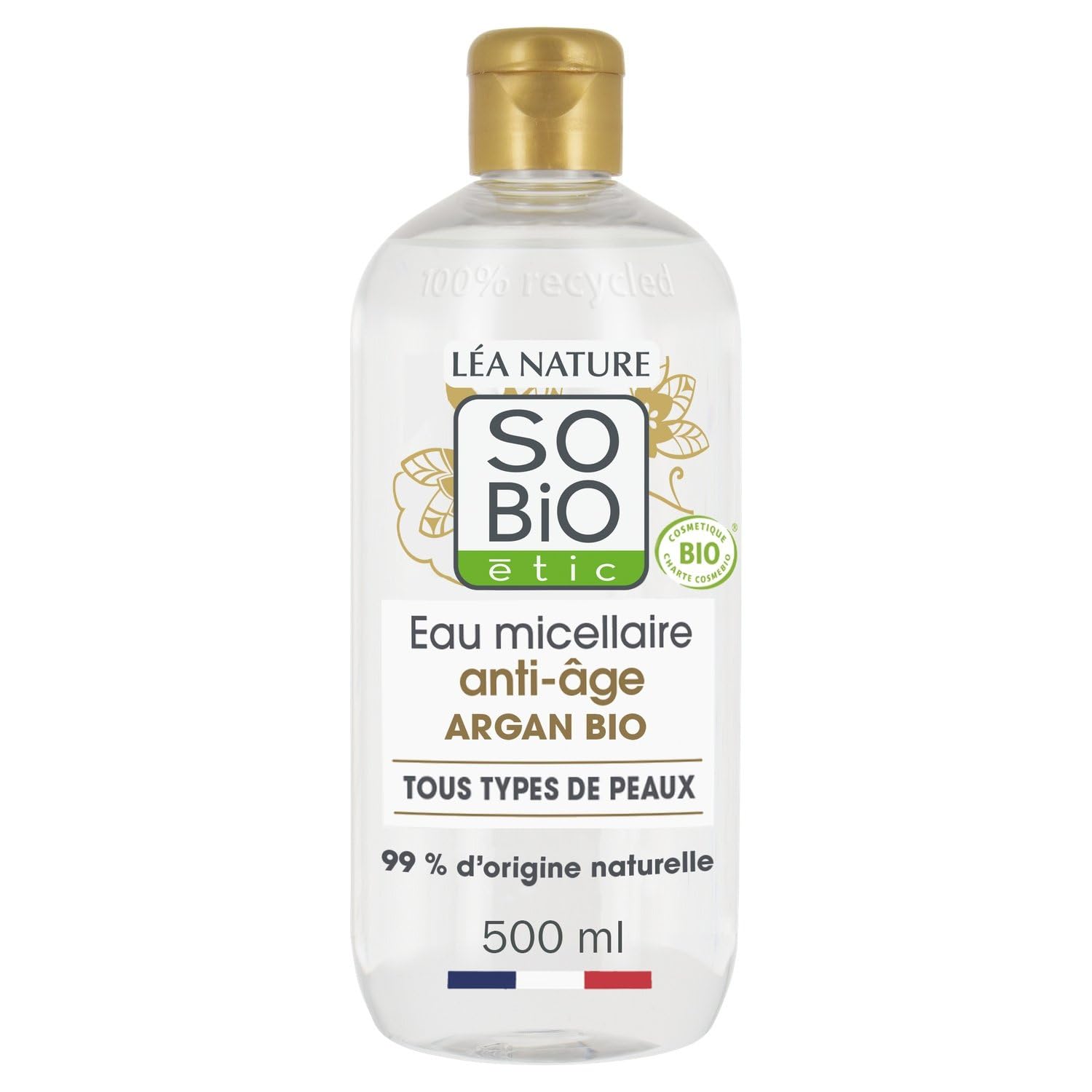 SO'BIO ETIC Eau micellaire Visage Argan Acide Hyaluronique, 500mL - Lot de 3
