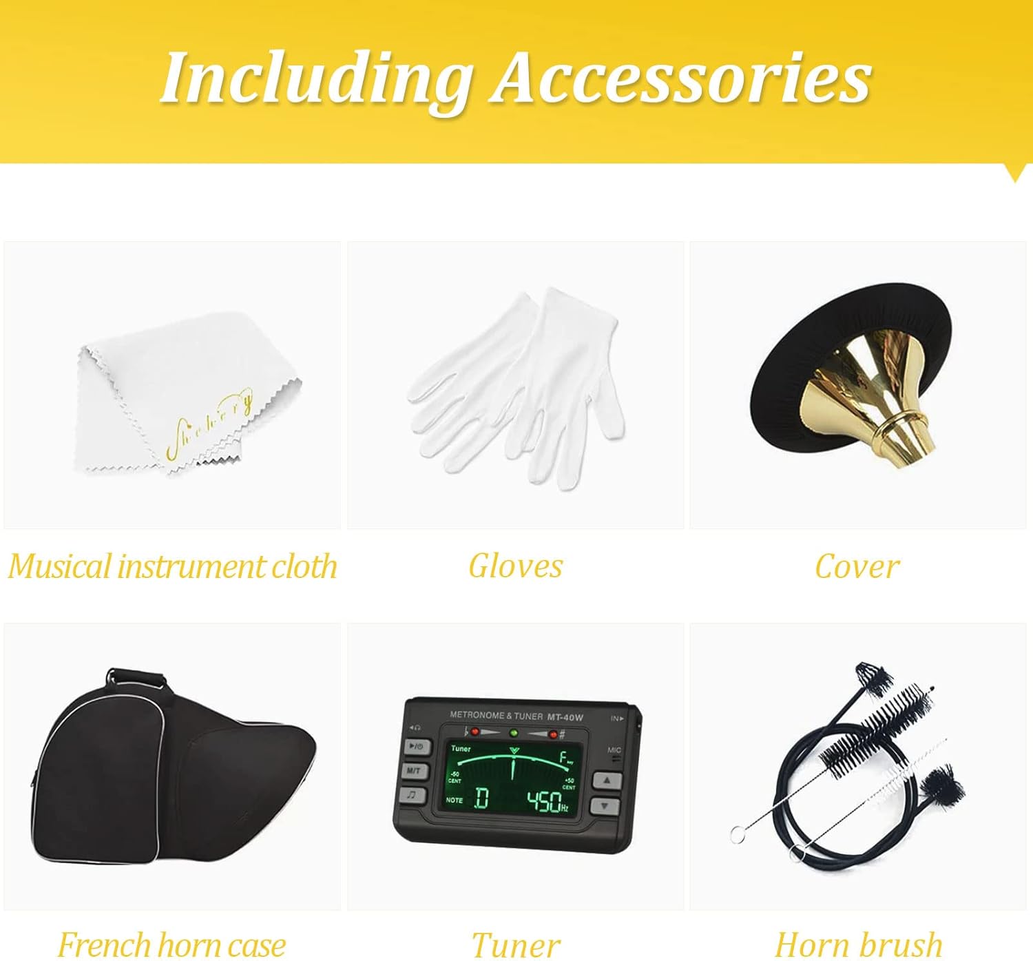 Chehery Double French Horn F/Bb 4 Keys Nickel plated＆Gold Craft Lacquer Brass French Horn With French Horn Case, Mouthpiece, Gloves, Cleaning Cloth and Brush (Gold) : Musical Instruments