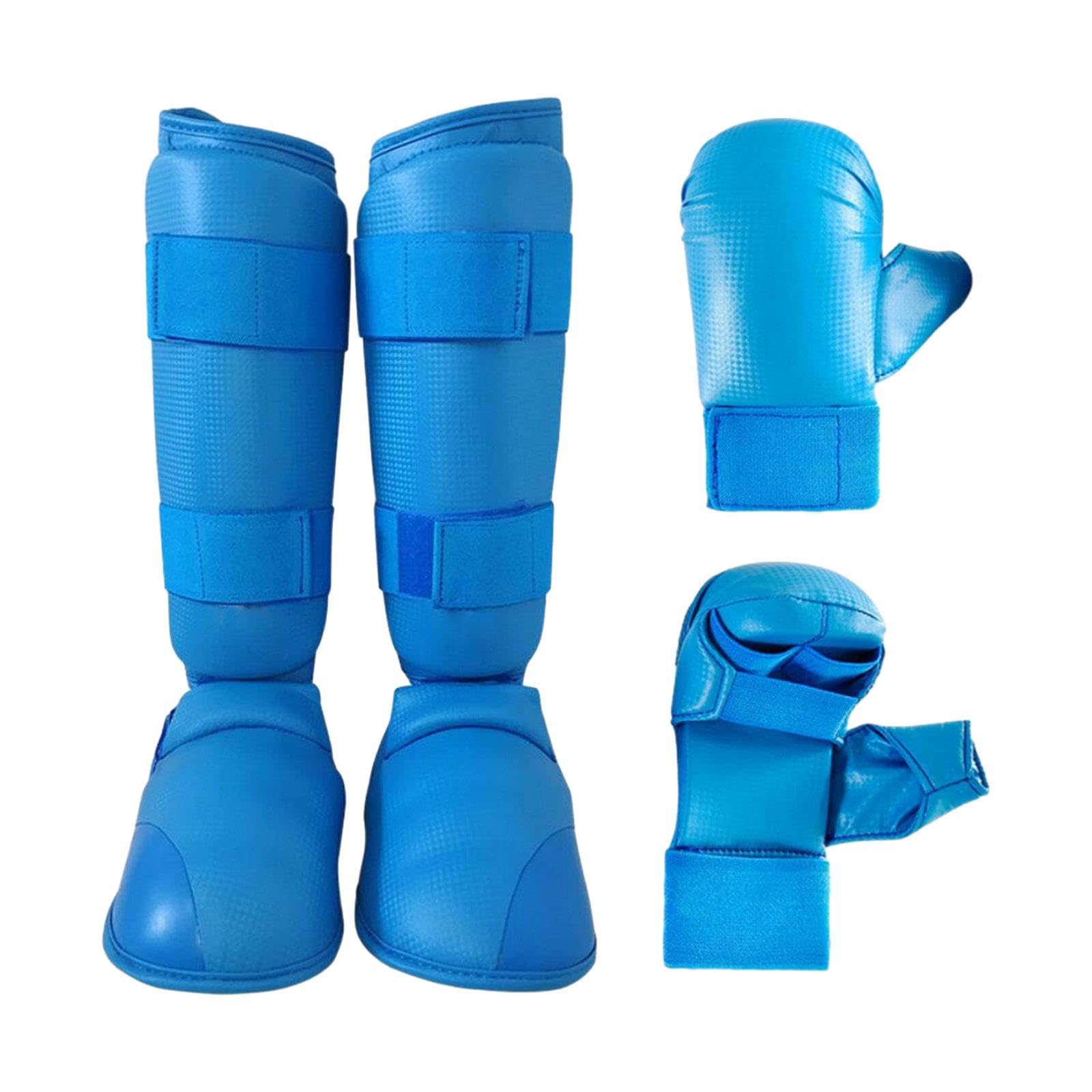Taekwondo Sparring Equipment Set, Karate Gloves, Boxing Gloves, Shin Guards with Footwear, Punching Bag, Training Gloves, Blue, XL