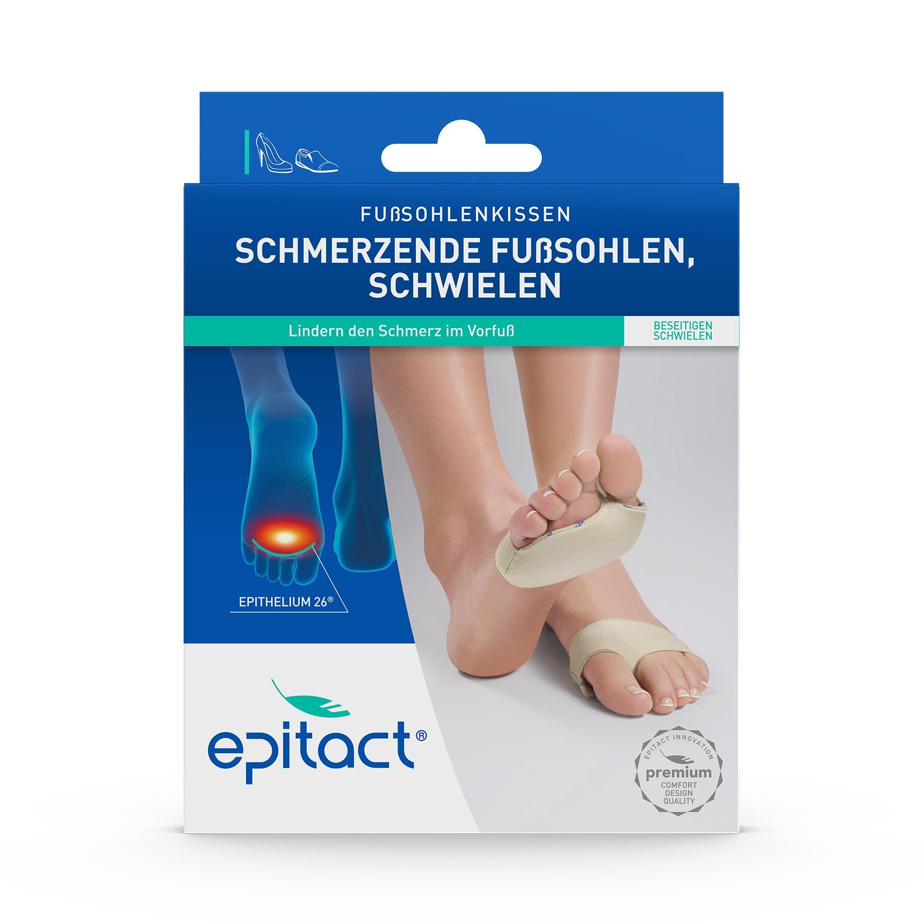 Epitact | Fußsohlenkissen | Schmerzen unter dem Vorderfuß, Überhitzung, Hühneraugen | Verhindern und Lindern von Schmerzen & Hornhaut | Waschmaschinenfest, Dünn
