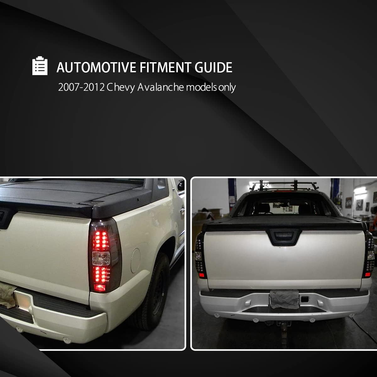 Autozensation Compatible with 2007-2012 Chevy Avalanche, Left + Right Pair Assembly, Black Housing Clear Lens LED Tail Lights