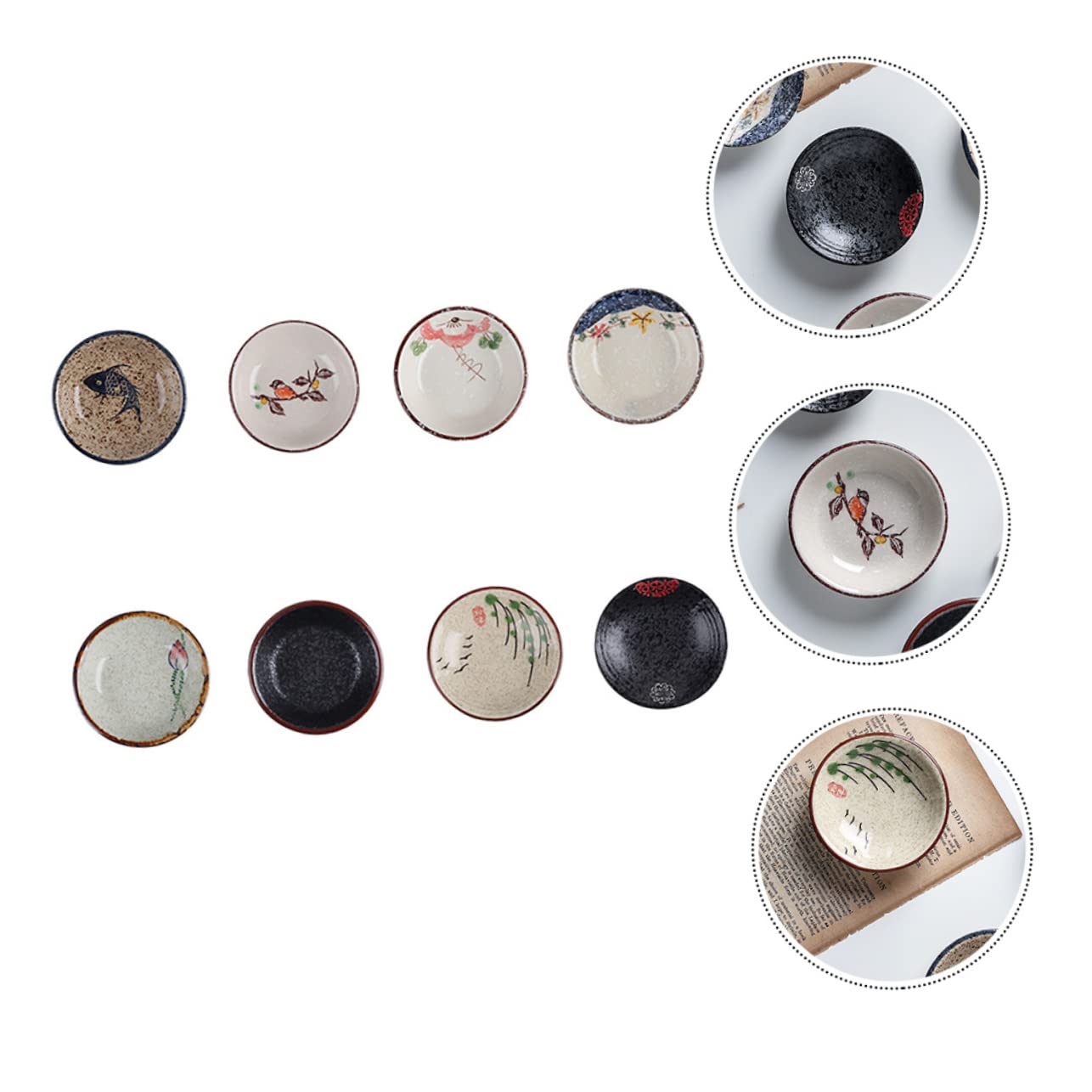 Juego de 8 Platos Pequeños de Cerámica para Aperitivos y Salsas, Multiusos y Versátiles, Ideales para Casa y Tienda de Alimentos Color Aleatorio