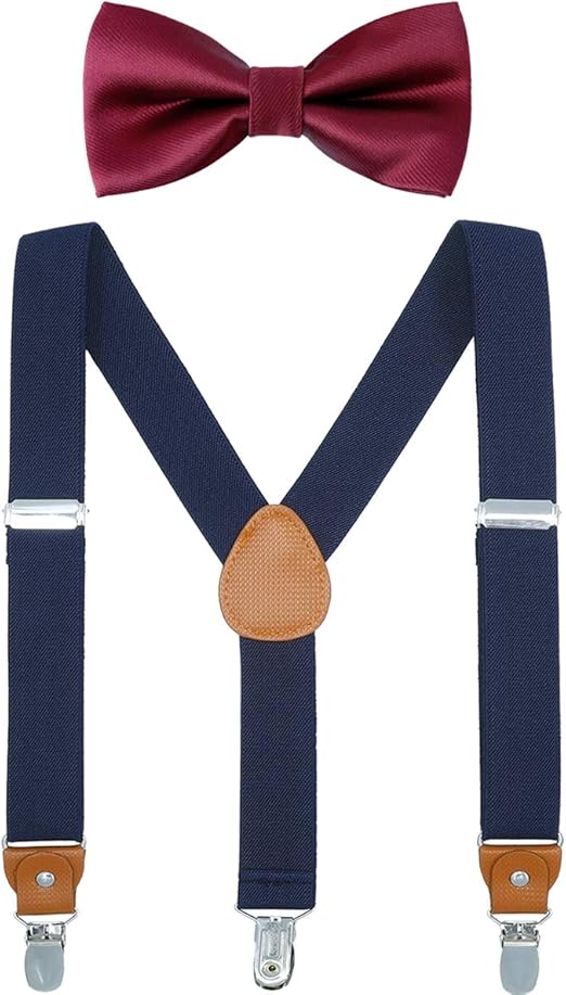 WELROG Child Kids Suspender Bowtie Sets - Y Shape Adjustable Suspender with Silk Bowties Gift Idea for Boys and Girls
