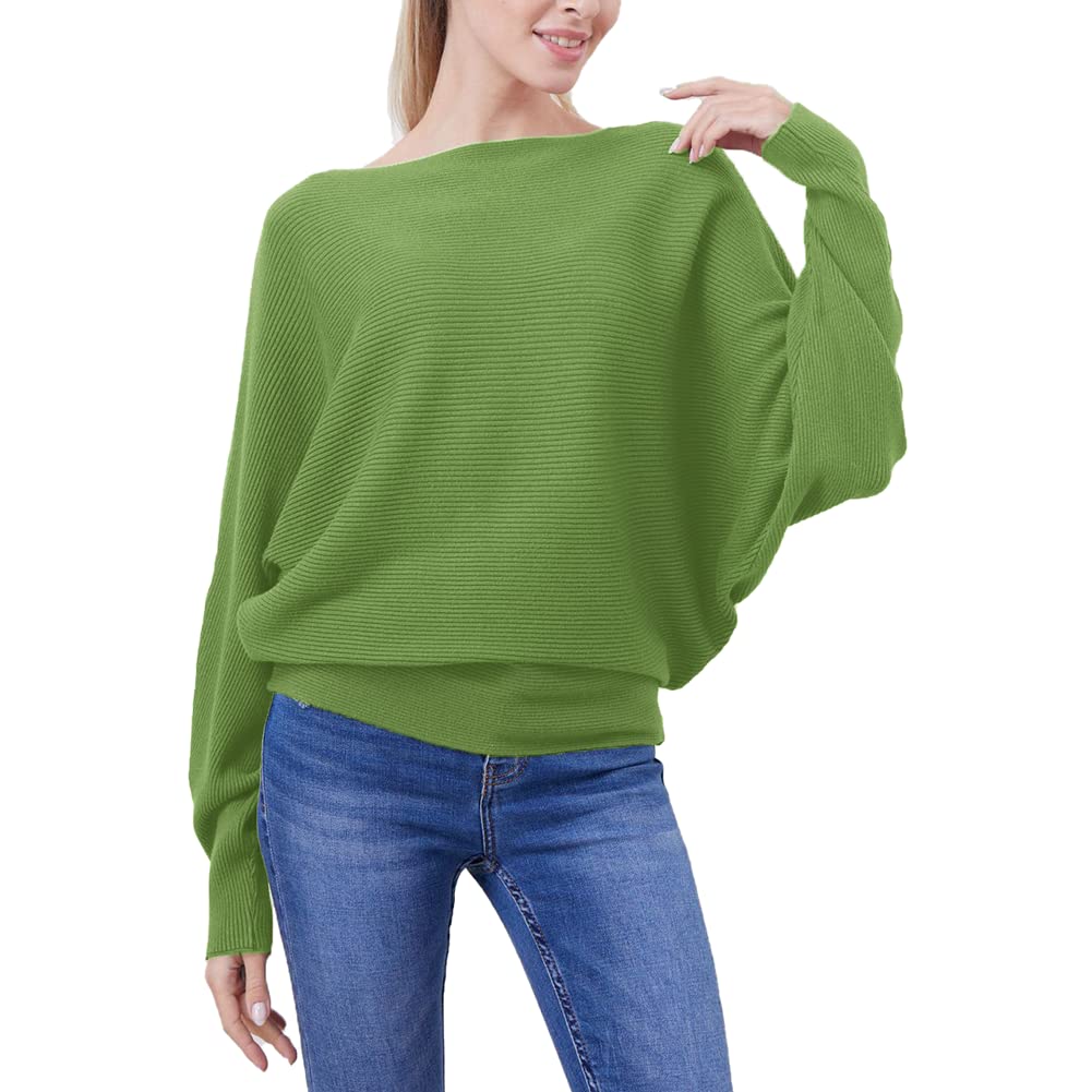 FULIER - Maglione Dolman da donna, con maniche a pipistrello e scollo a barchetta, lavorato a maglia, vestibilità ampia, taglia unica
