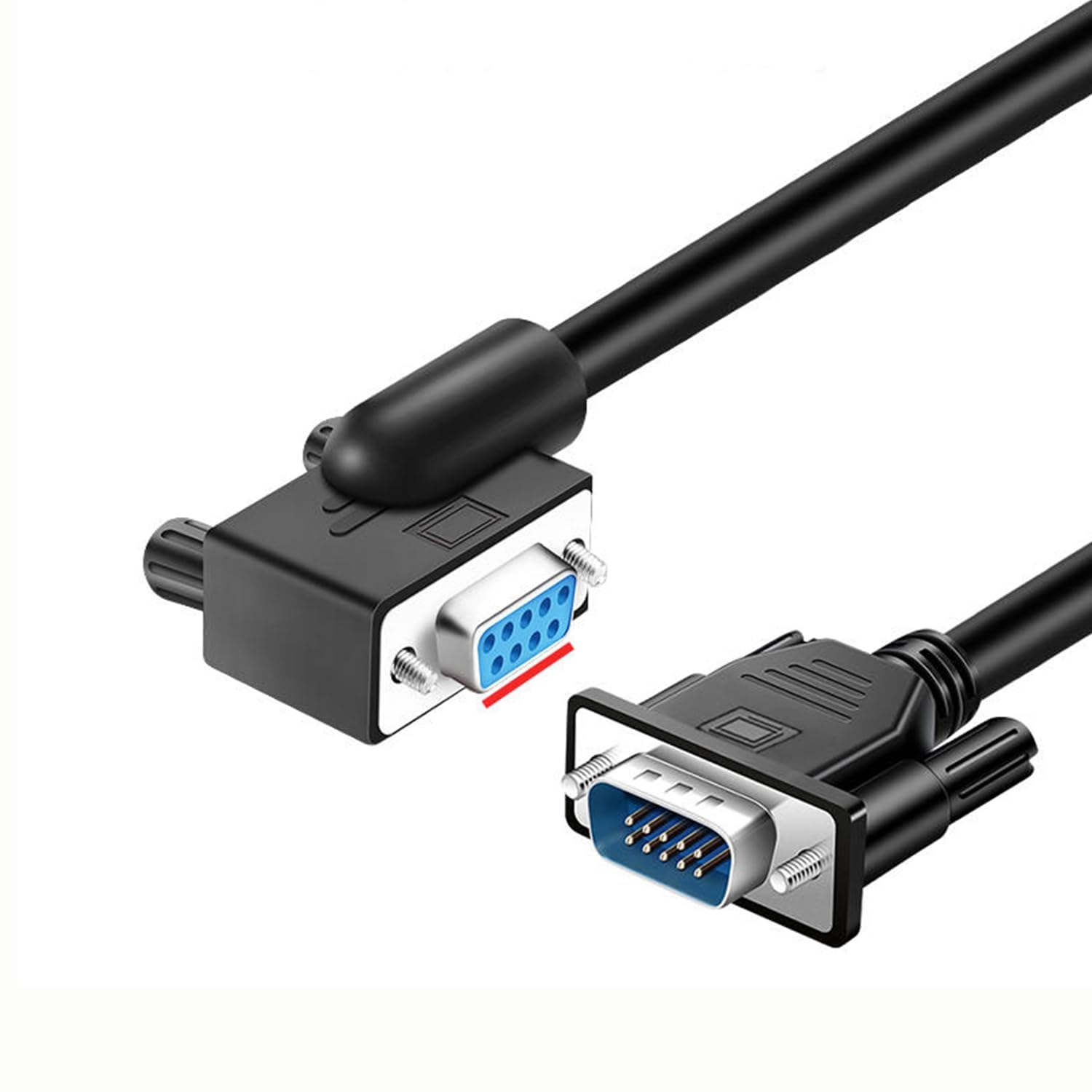 DB9 Serial RS232 Cable 10ft, 9-Pin Left Angled to Straight Connector for COM Port, Modem, PC (Male Angle to Female Straight, Small Side Up)