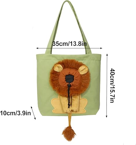 Miniatura 3 de Plcnn Bolsa de hombro de lona para mascotas, linda bolsa de hombro en forma de león, bolsa portátil para mascotas para perros pequeños y gatos,
