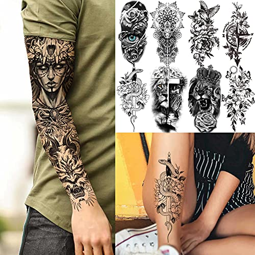 Coktak 21 Sheets Extra Large Black Temporary Tattoos For Women Adults Greek Myth With 8 Sheets Full Arm Temporary Tattoo Sleeve For Men Maori Warrior Compass And 13 Sheets Fake Large 3D Tatoo Stickers #TOP4