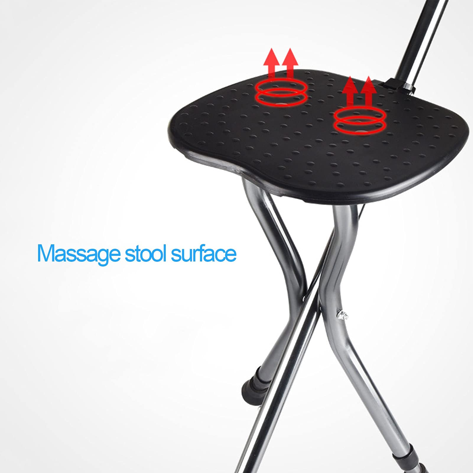 Pasillo de Aluminio con Silla de Masaje Asiento Plegable Bastón, Bastones Ajustables en Altura con luz LED, Asas cómodas y Base Antideslizante