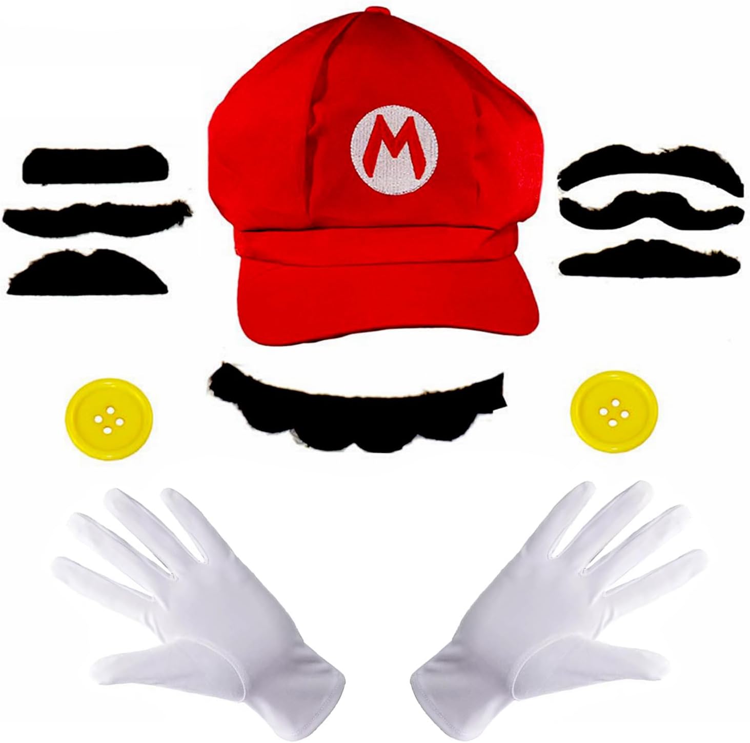 Costume, Red Hat White Gloves Mustache Buttons Carnival Costume Adult Fancy Dress Costumes Outfits