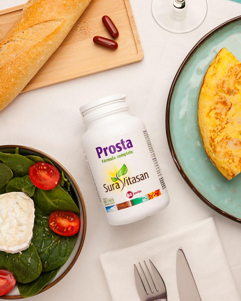 SURA VITASAN Prosta 60 Perlas – 18 Ingredientes para Salud de la Próstata con Saw Palmetto, Ortiga, Polen, Esteroles Vegetales y Zinc – Función Urinaria Normal