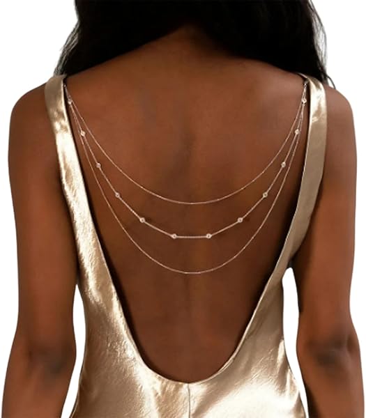 Collier d'épaule tendance avec strass - Chaîne de dos multicouche - Bijoux de corps pour femme moderne et élégante - Bijoux de dos de mariage - 1