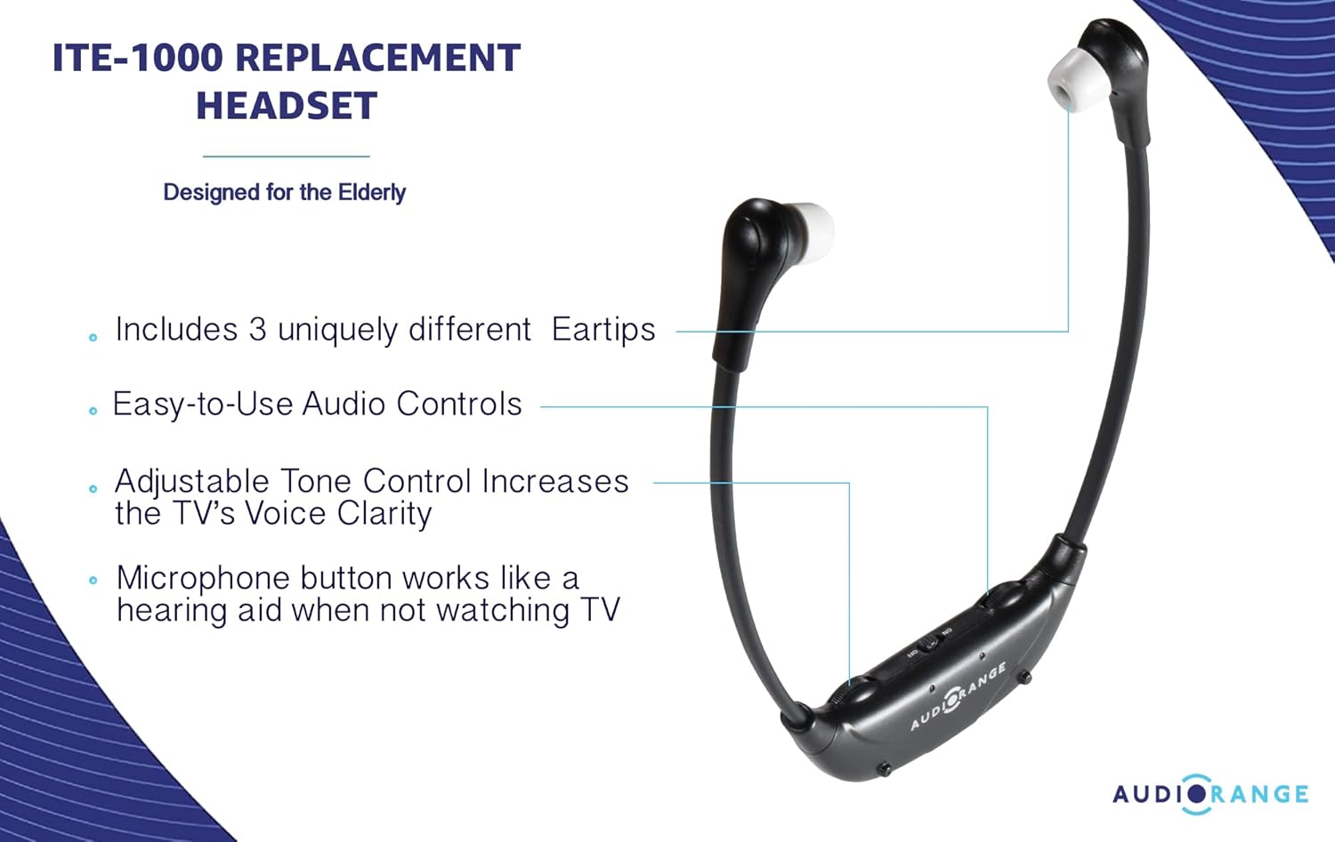 AudioRange ITE-1000 headset on its charging base.