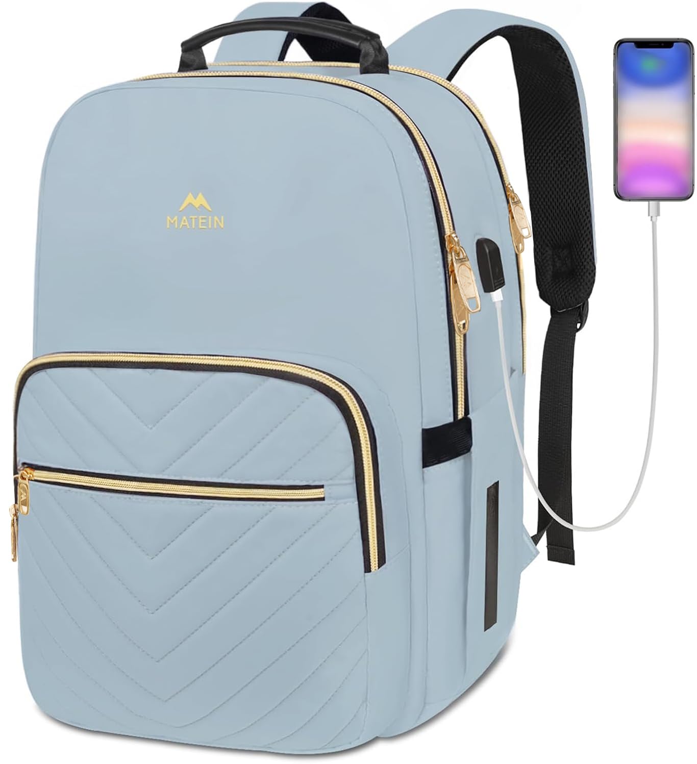 MATEIN 15.6 Laptop Backpack, Quilted Cute Slim Backpacks for Women with Luggage Strap & Leather Handle, Lightweight Fashion Travel Computer Bag Padded