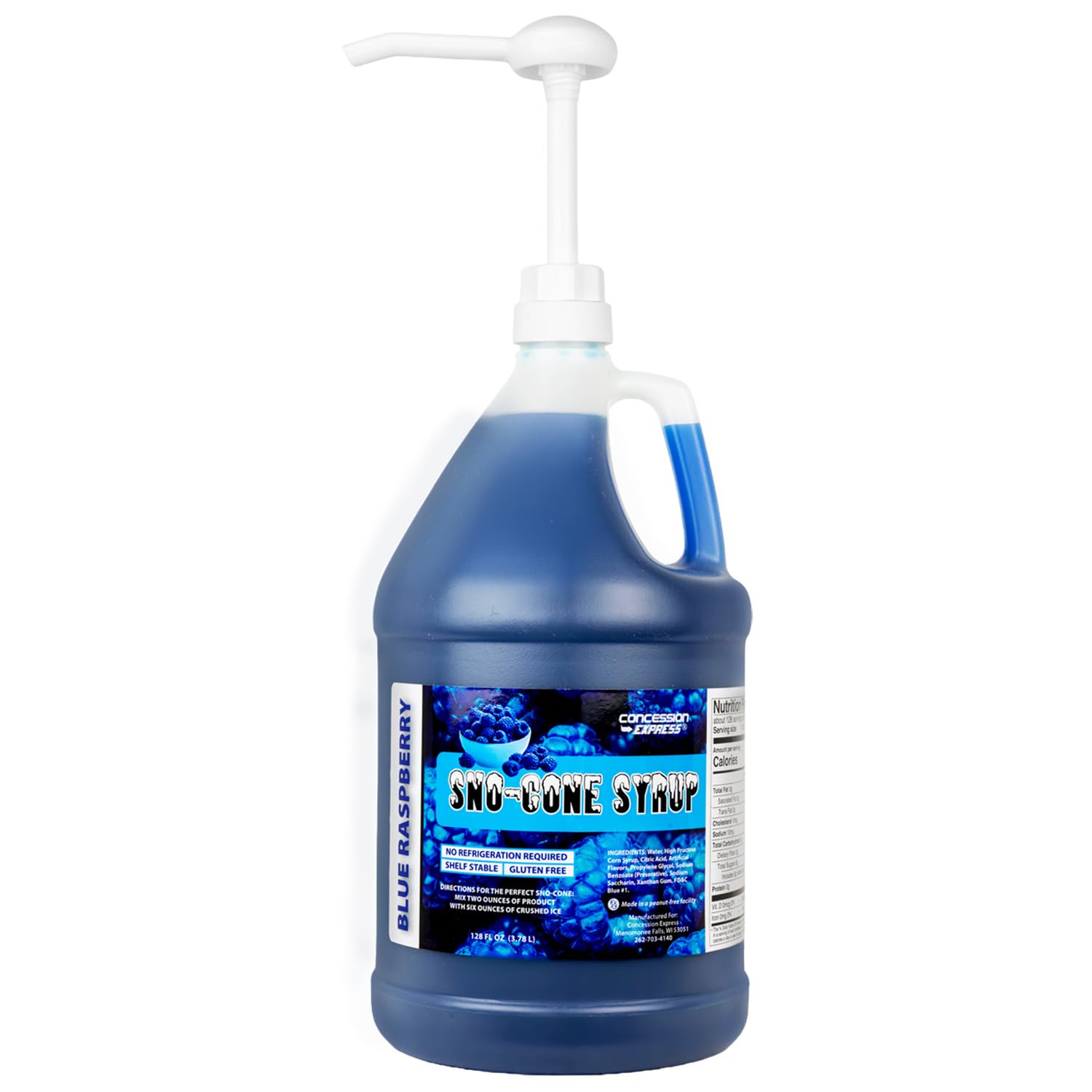 Pure Cane Sugar Sno-Cone Syrup w/pump (Blue Raspberry)