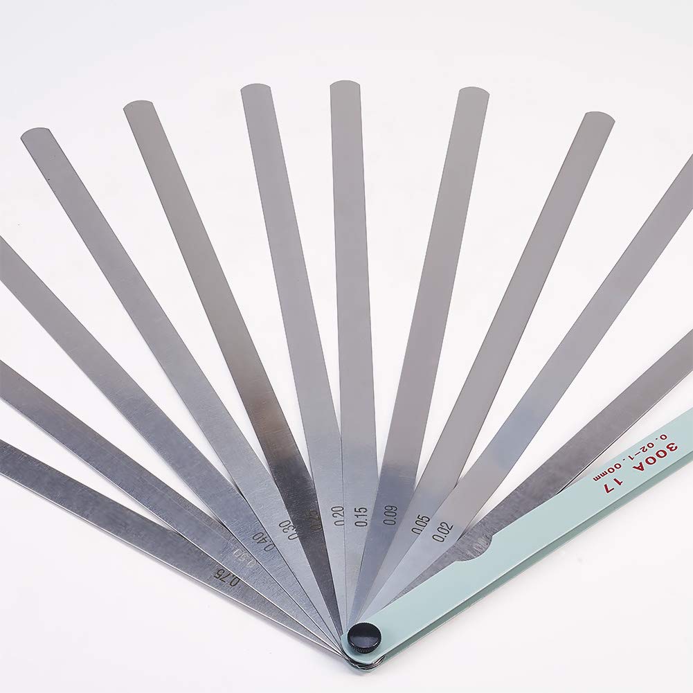 Auniwaig Metric 300mm Length 0.02-1.00mm Thickness Manganese Steel Feeler Gauge 17 Blades Measuring Tool for Gap Width Insert Card 1pcs