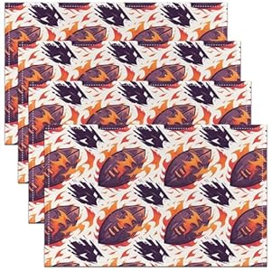 Cartoon Rugby Place Mats 12×18 Inch Set of 4 American Football Placemats Ball Sporting Equipment Table Mats for Kids Teen Adults Abstract Burning Flame Kitchen Table Decor
