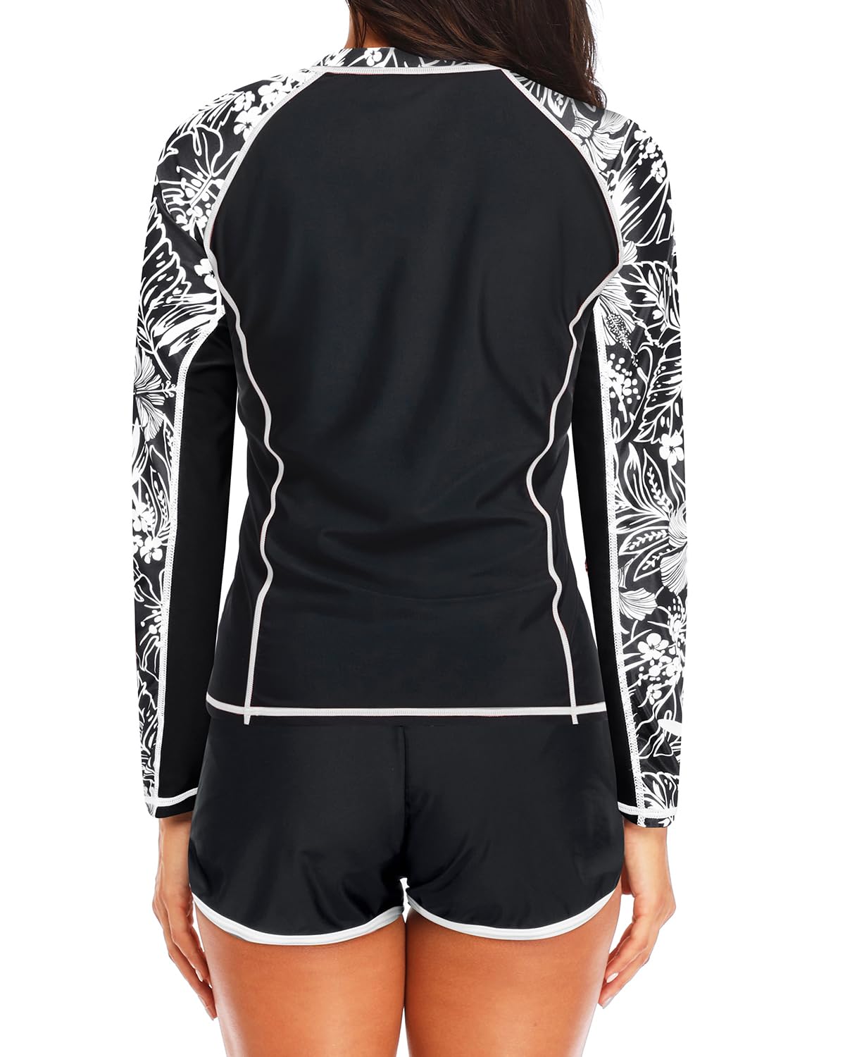 Camiseta de manga larga para mujer, traje de baño de 2 piezas con brasier integrado, camisa de natación y pantalones cortos con bolsillos
