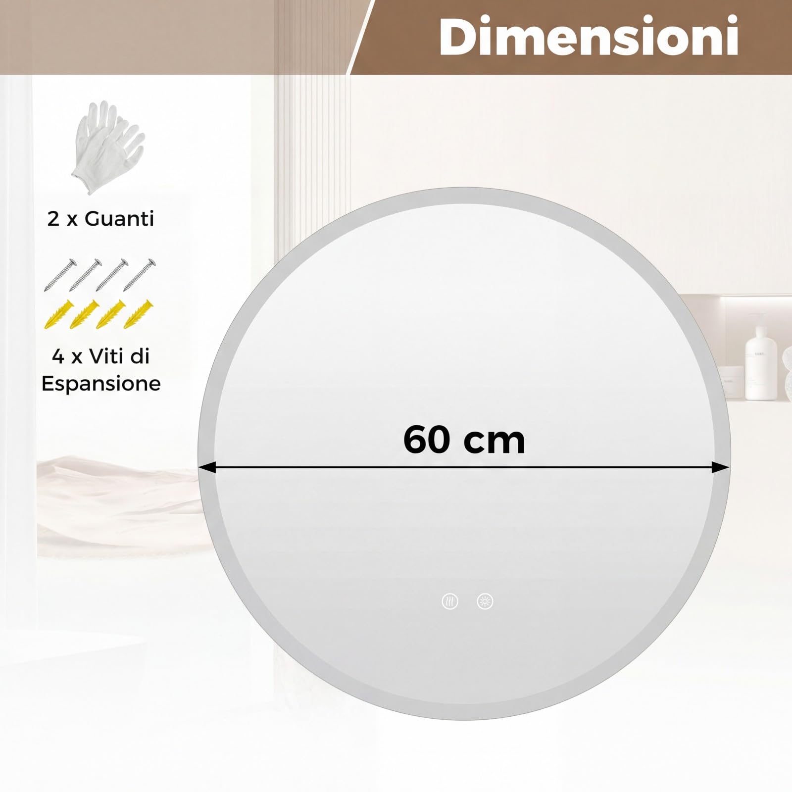 COSTWAY Specchio Rotondo con Luce 60 cm, Specchio Retroilluminato Bagno con 3 Colori Luce, Antideflagrante, Antiappannamento, Luminosità Regolabile, IP44, Memoria e Vetro Temperato HD (60 x 60 cm)