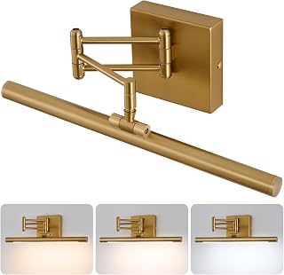 Luareawy 15.7" Dimmable LED Picture Light Wall Mounted - Adjustable Swing Arm Brass Gallery Light 2700K Warm White for Paintings Artwork