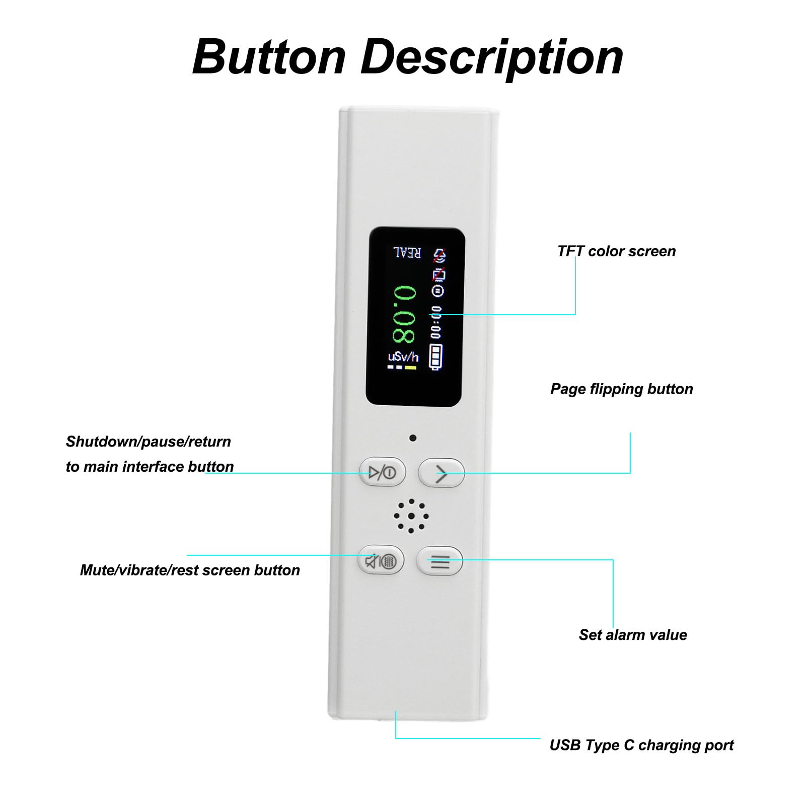 Detector de Radiación Nuclear, Contador Geiger, Dosímetro Personal, Respuesta Rápida, Monitor de Radiación Portátil, Alimentado por Batería
