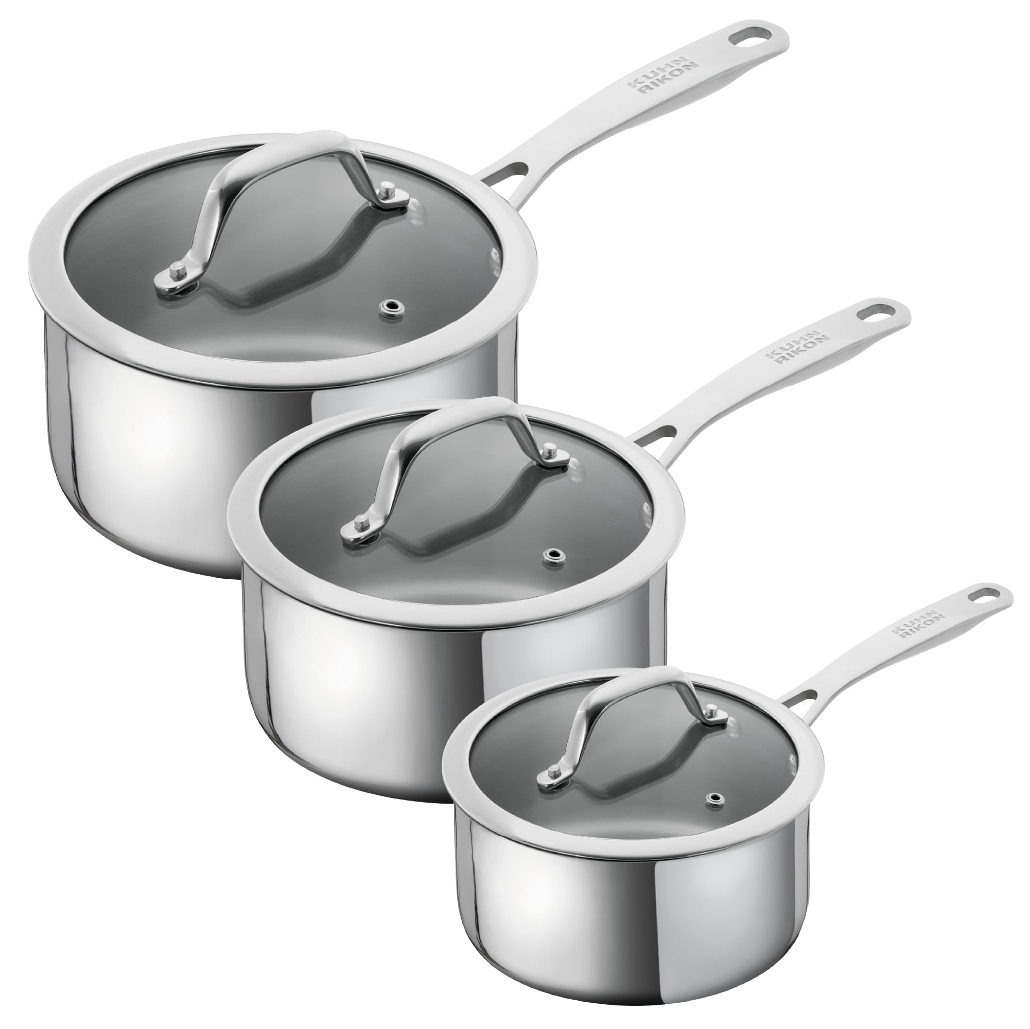 Kuhn Rikon Allround Stainless Steel 3-Piece Saucepan Set - 16cm, 18cm, 20cm - Dishwasher Safe