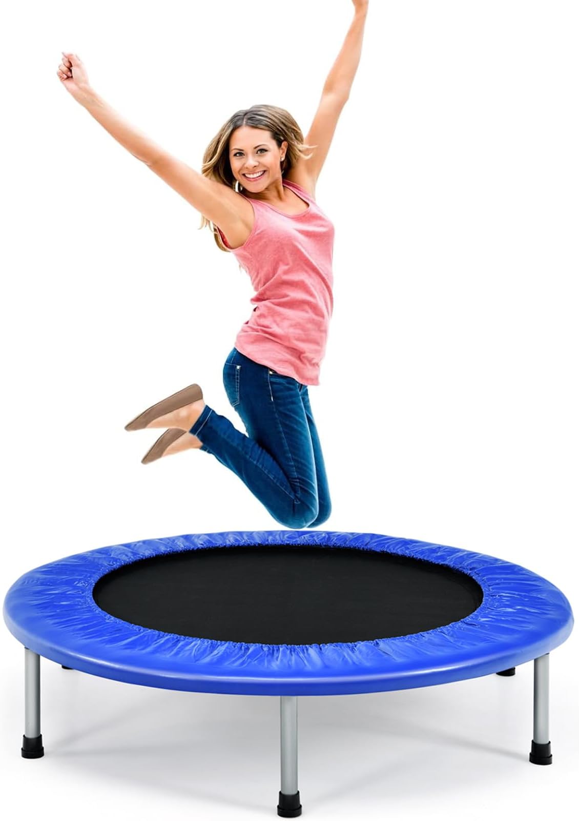 Mini Outdoor Trampoline, Foldable Fitness Rebounder with Protective Cover, Portable Indoor Exercise Bouncer for Kids Adults